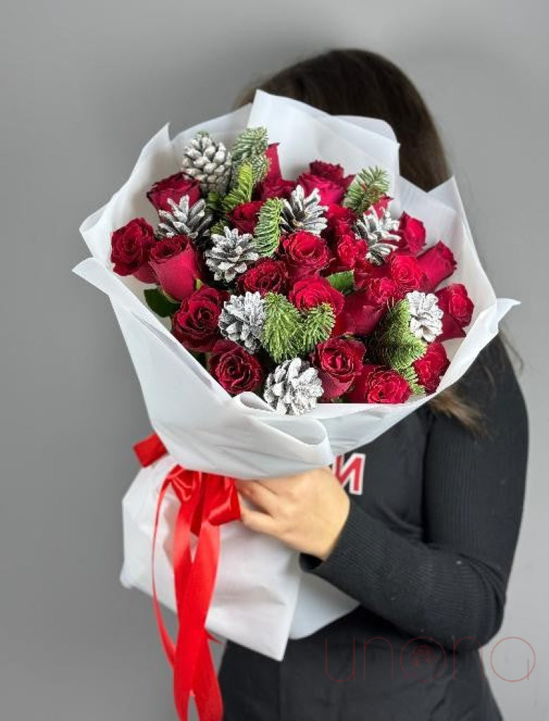 Christmas Roses And Pine-Cones Bouquet Flowers