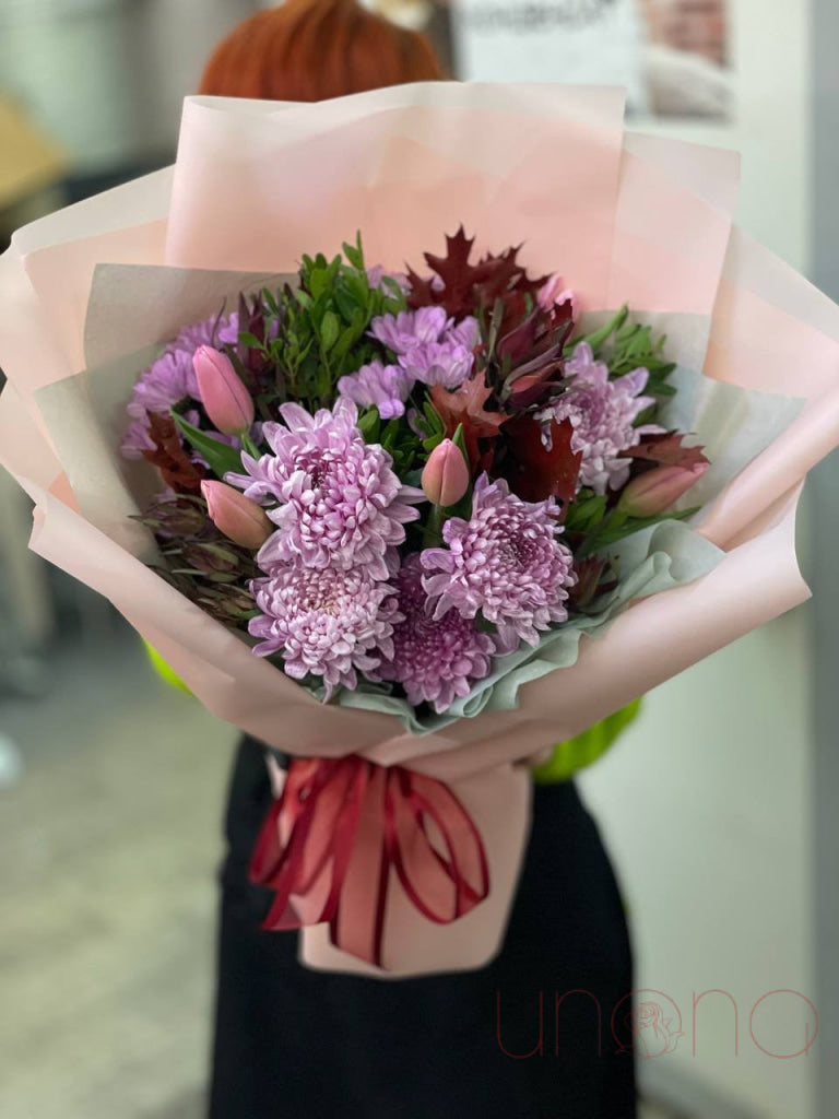 Chrysanthemums & Tulips Arrangement Flowers