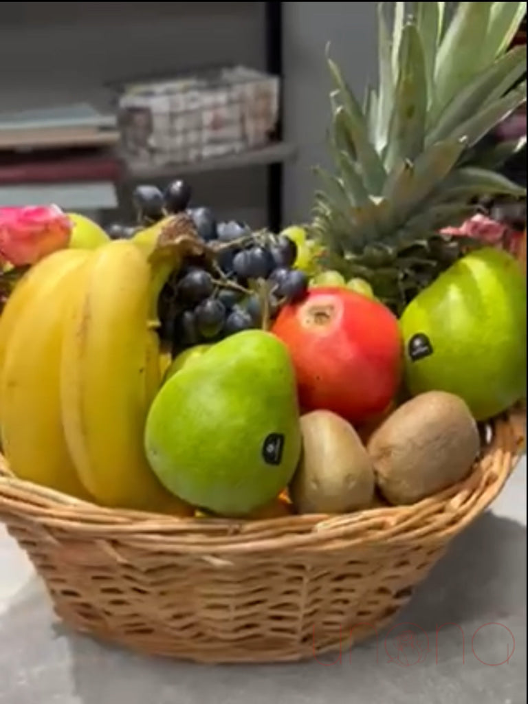 Deluxe Fruit Basket With Floral Decor Fruit Basket