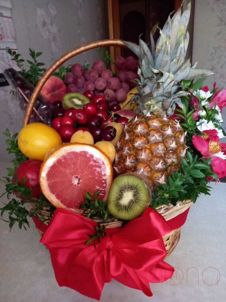 Deluxe Fruit Basket With Floral Decor By Holidays