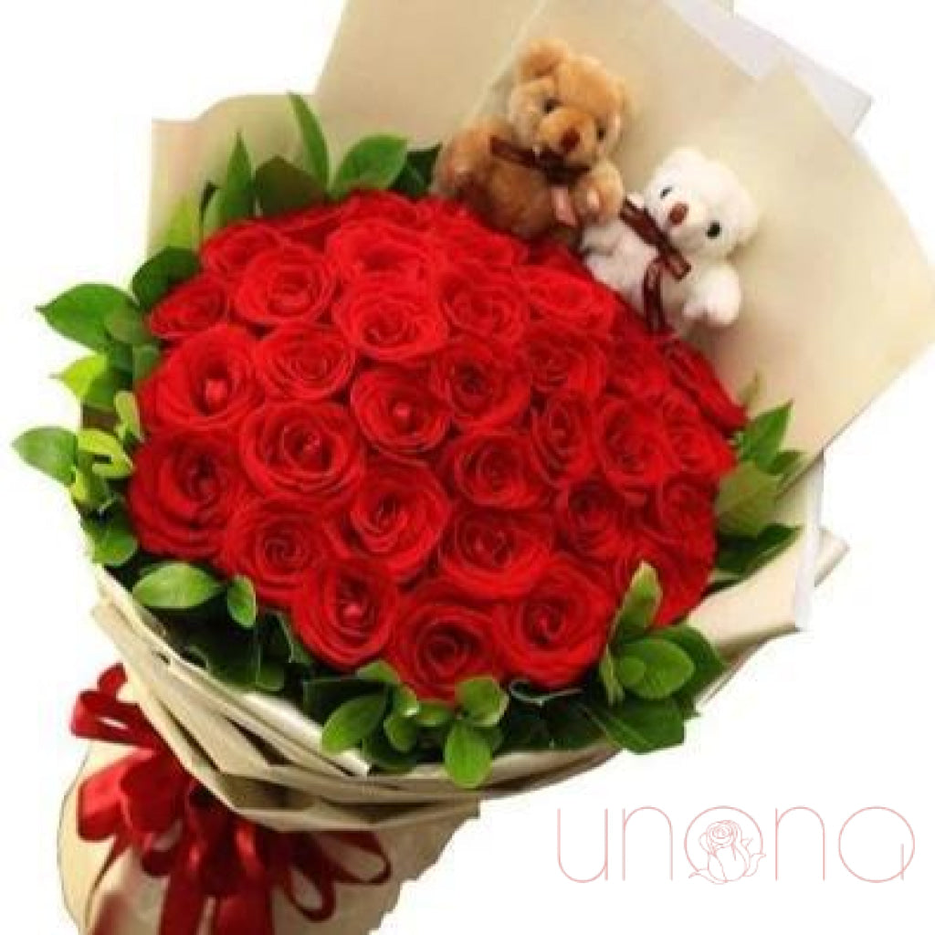 Exclusive Ruby Rose Bouquet with Bears | Ukraine Gift Delivery.