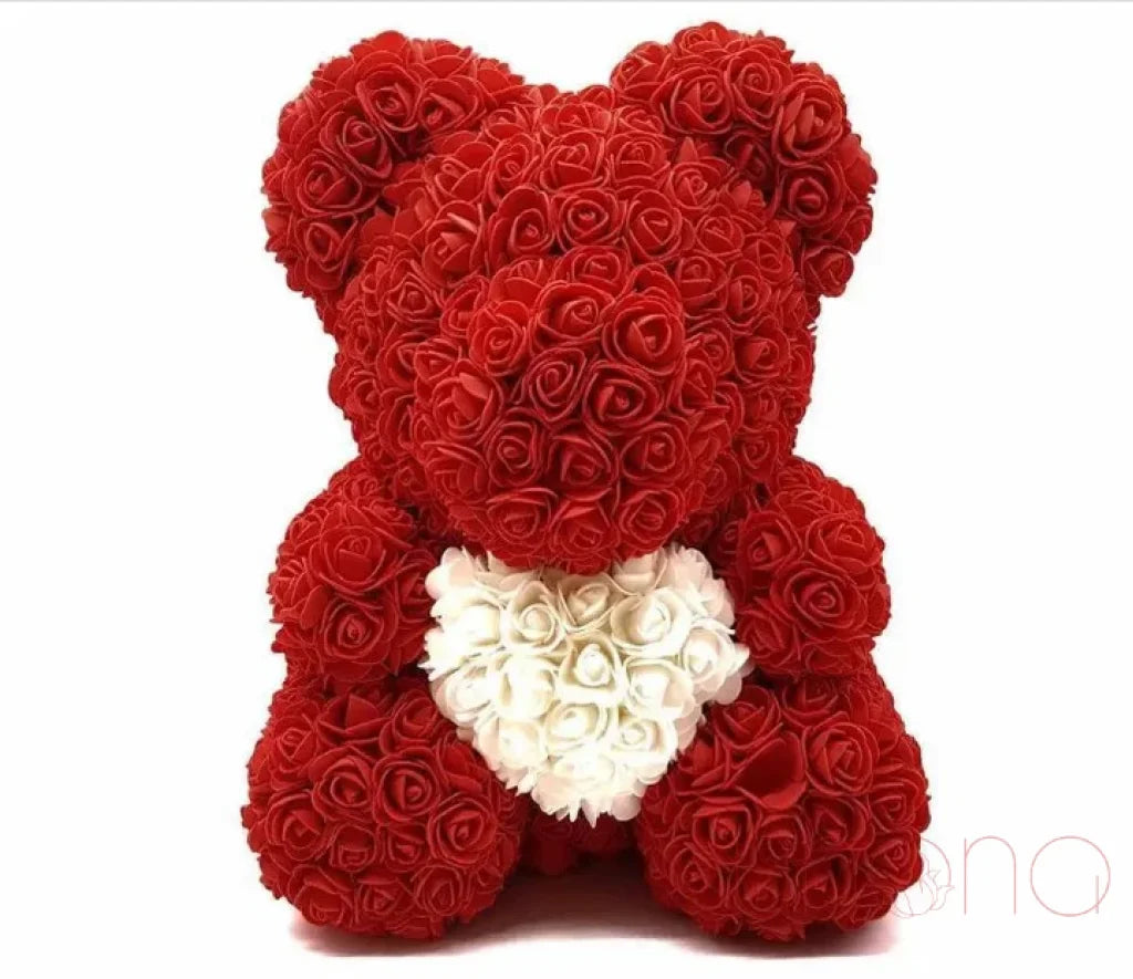 Flower 3D Teddy Bear Larger (40 Cm) / Red With White Heart By Occasion