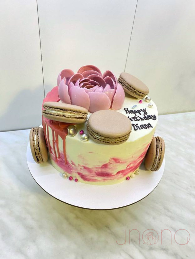 Happy Birthday Cake with Macarons Happy birthday cake