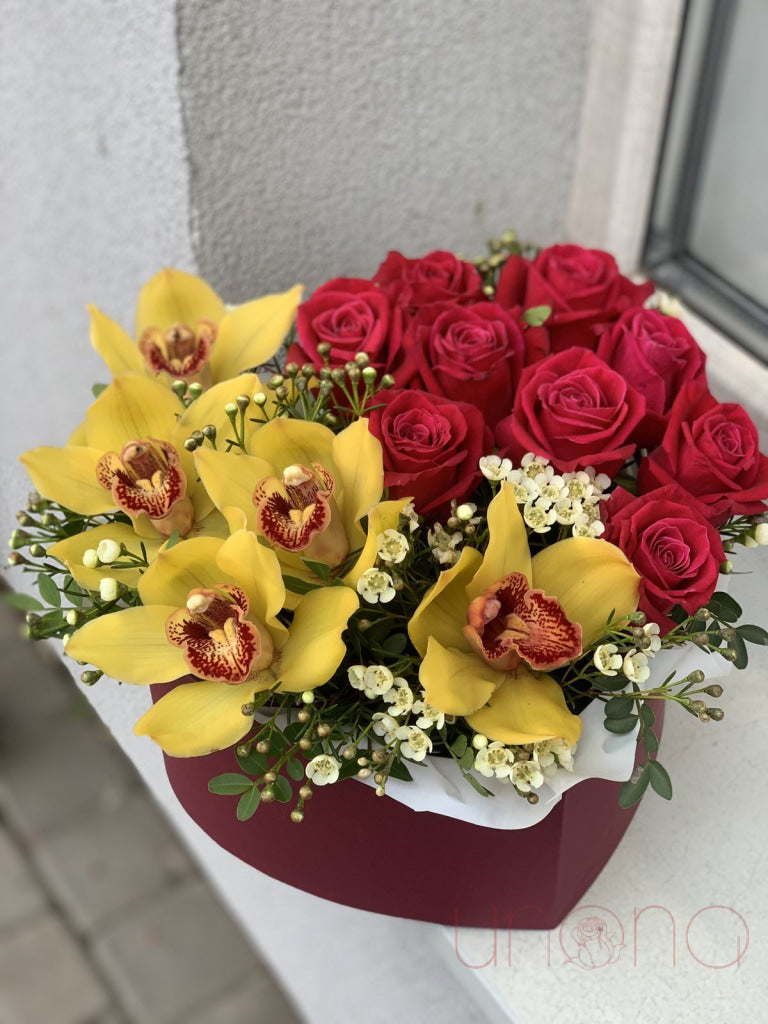 Heart - Shaped Box Of Flowers For Her