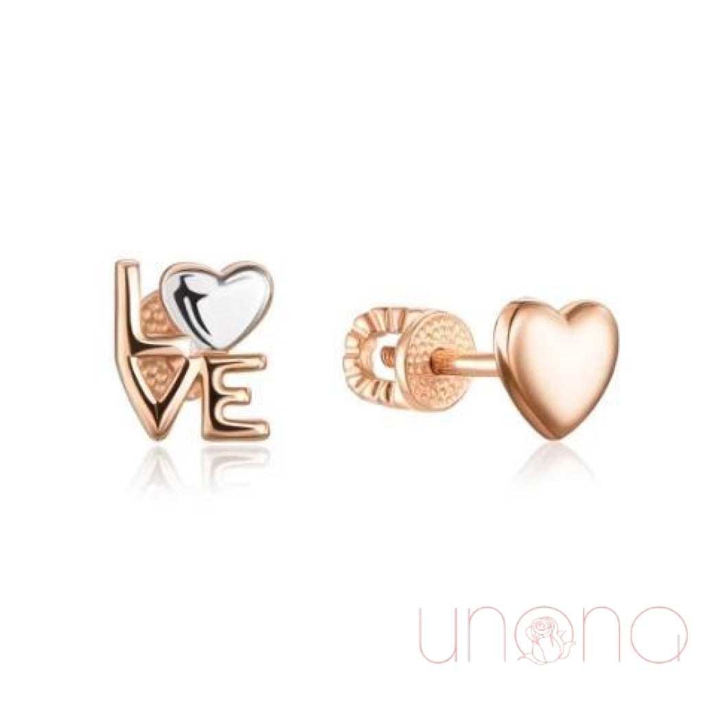 Love and Heart Gold Stud Earrings | Ukraine Gift Delivery.