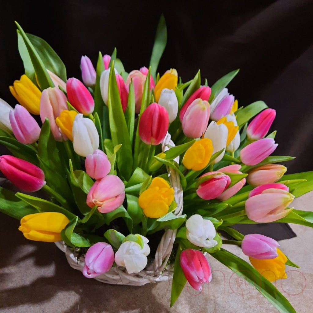 Multicolored Tulips Basket | Ukraine Gift Delivery.