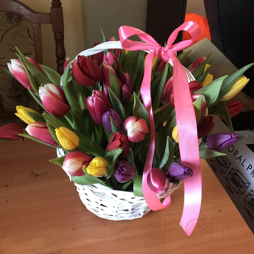 Multicolored Tulips Basket | Ukraine Gift Delivery.