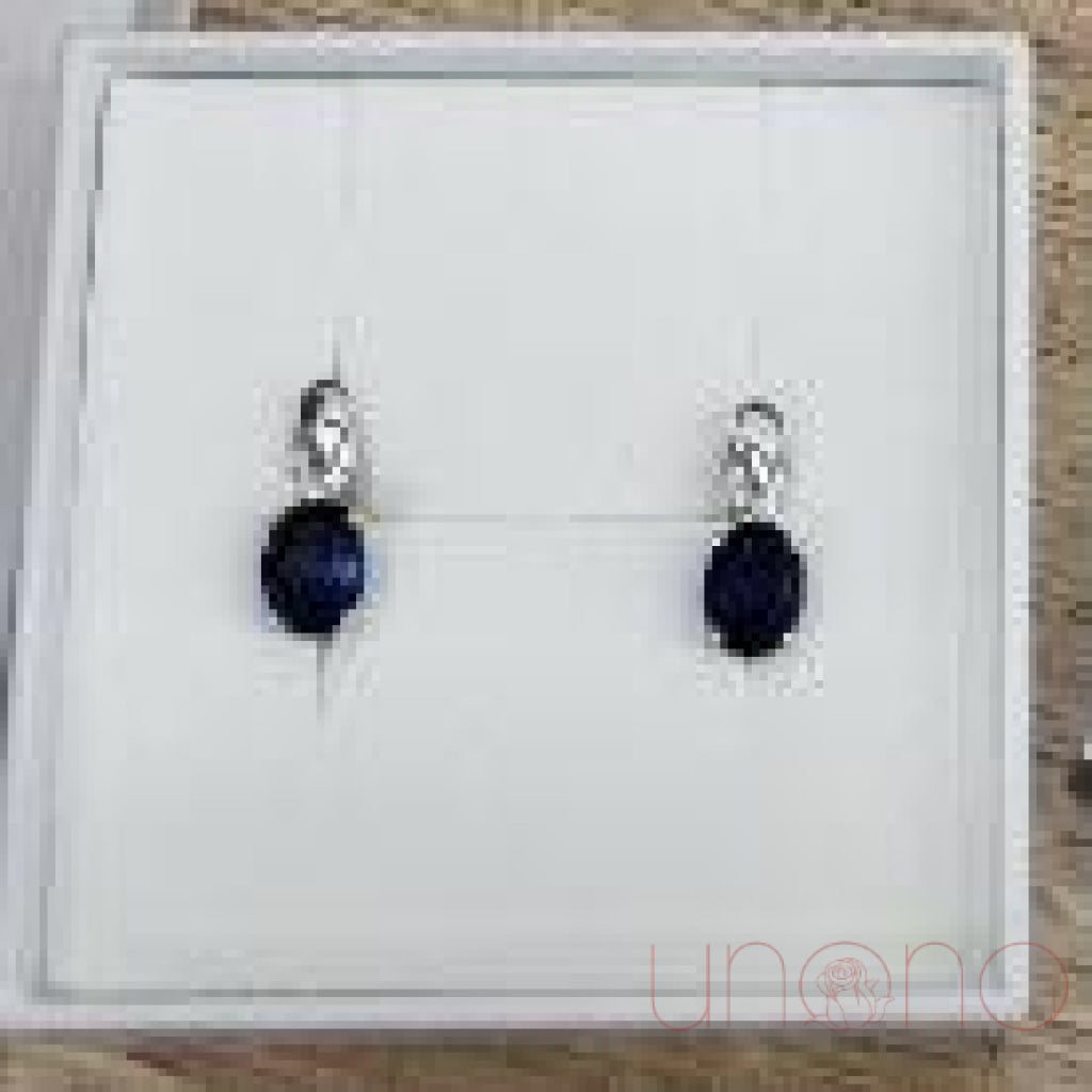 New! Silver Earrings with Sapphire and Cubic Zirconia Jewelry