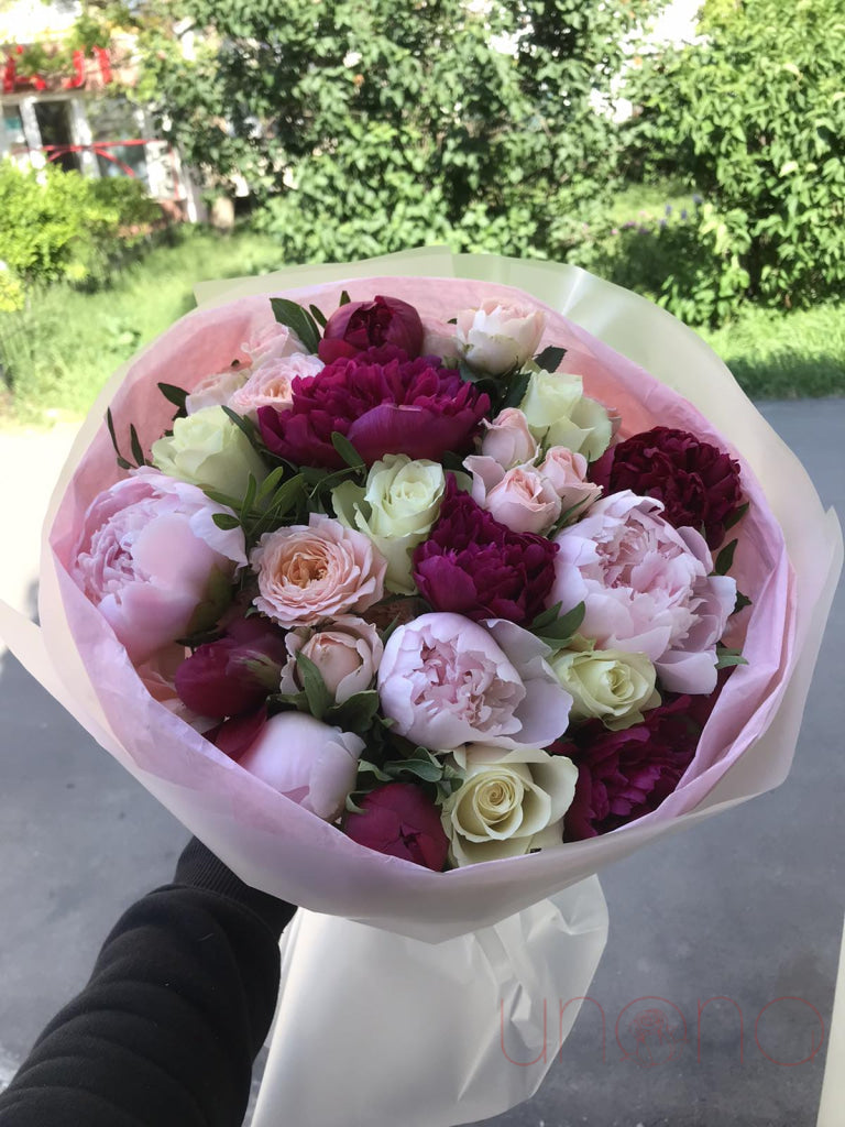 Peonies And Roses Arrangement By Holidays