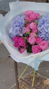 Pink in Blue Hydrangea Arrangement