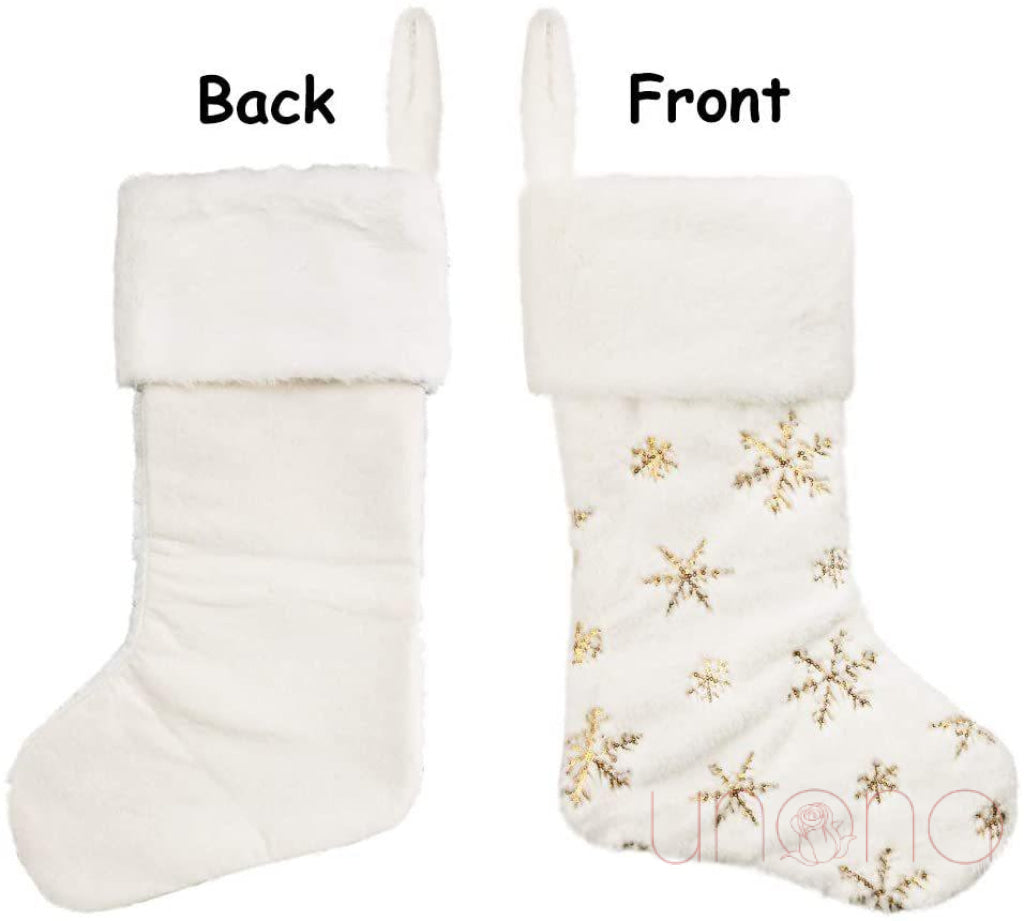 White Plush Christmas Stocking Gift Baskets