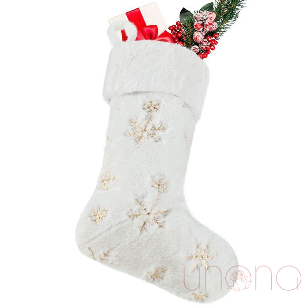 White Plush Christmas Stocking Gift Baskets